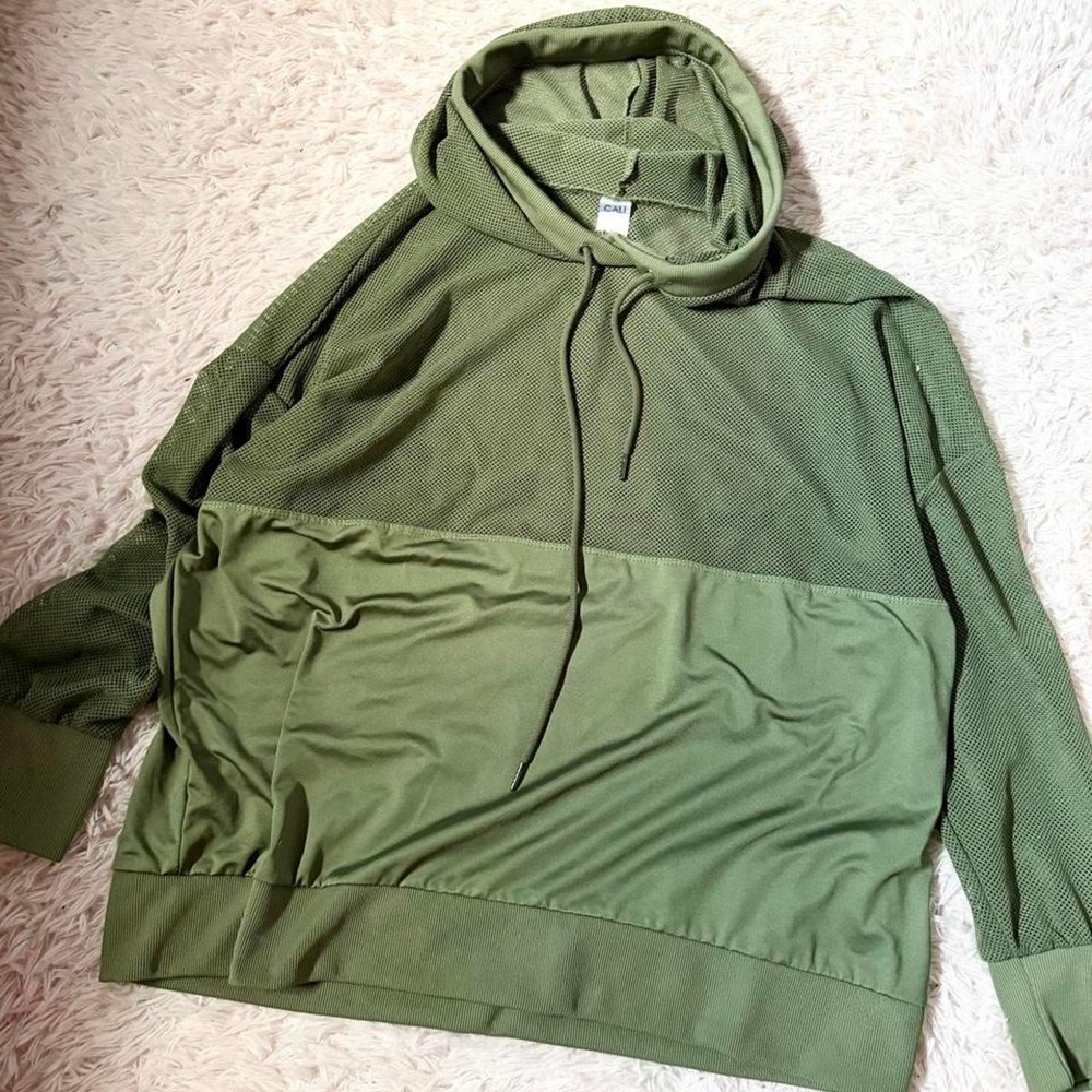 Oversized Mesh See Through Layering Utility Urban Streetwear Hoodie Womens 2X